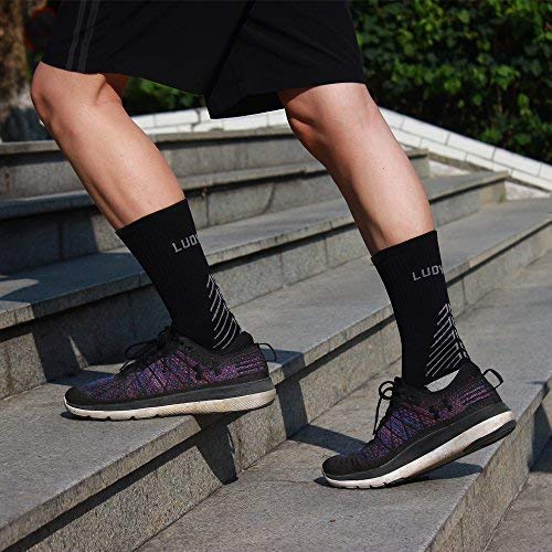 IMITOR Men Cushion Crew Hiking Socks Arch Compression No Blister Breathable Moisture Wicking for Outdoor Sports Cycling Running Walking Trekking Cycling Gym - Free Size 3 Pairs Black Grey