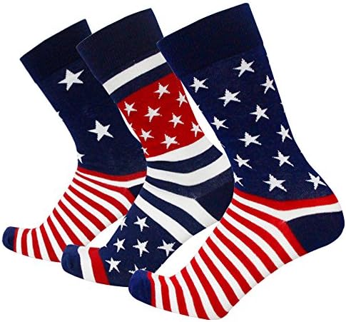 Lixia Men's Cotton Casual Blend Crew Novelty Dress Socks (American Flag - 3 Pairs)