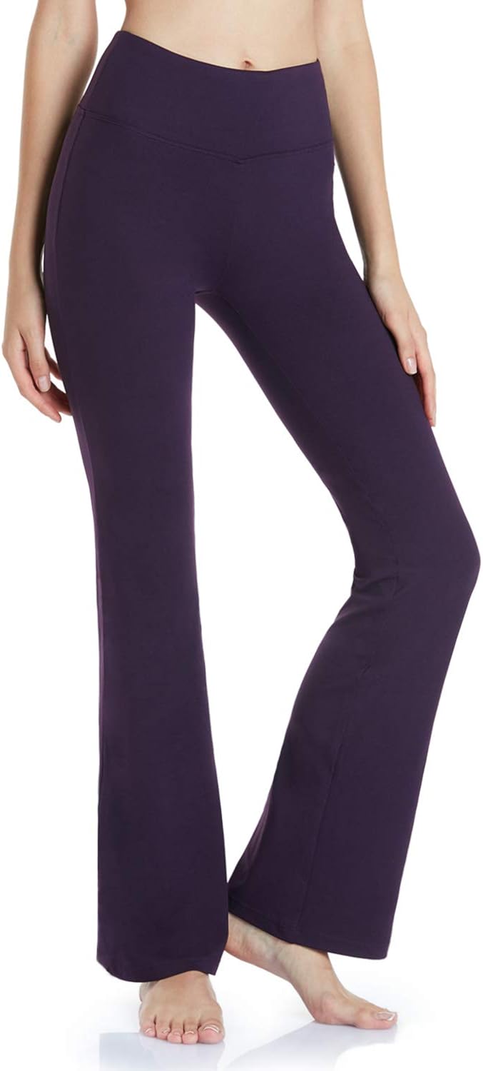 TSLA Womens Bootcut Yoga Pants with Pockets, Tummy Control High Waist Bootleg Yoga Pants, 4 Way Stretch Workout Pants : Clothing