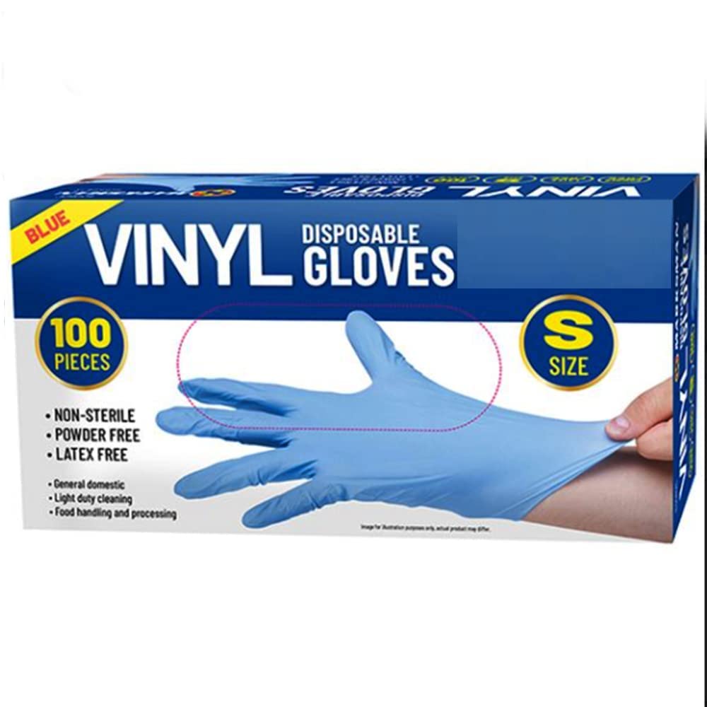 Zale Yardley Disposable Gloves, 100Pcs Vinyl Gloves, Multi-Purpose, Powder Free, Extra Strong Blue Non-Sterile Ambidextrous Comfortable Industrial Rubber Gloves (S)
