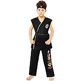 QIKUBI Karate Costume For Kids Halloween Pretend Play Cosplay Dress Up With Headband Belt For Boys