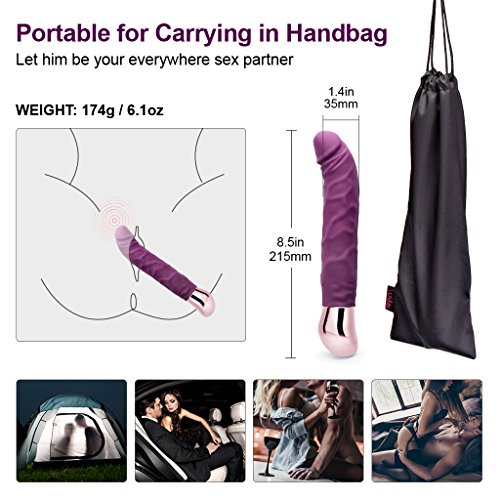 Rechargeable Realistic Dildo Vibrator for Women,G-Spot & Clitoral Stimulation with 10 Vibration Modes Adult Sex Toy for Couples Women (Purple)