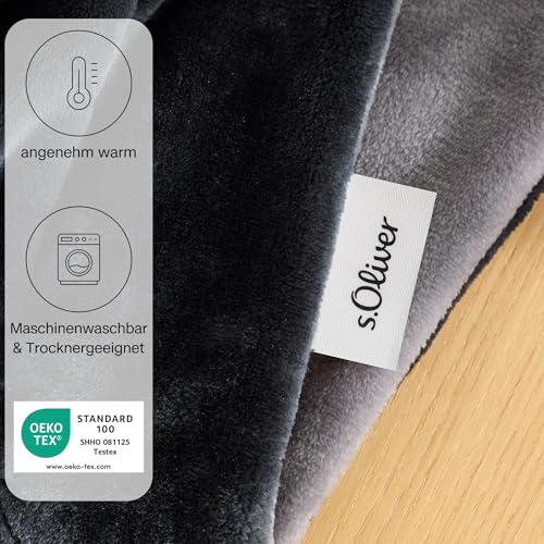 s.Oliver Doublesoft Kuscheldecke 150x200 - super kuschelig & warm, Polyesterflausch Decke dunkelgrau grau thumbnail 3