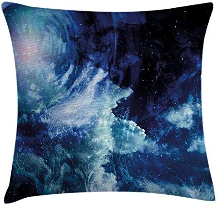 roylery Space Throw Pillow Cushion Cover, Nebula Gas Cloud on Celestial Sphere Universe Themed Infinity Design Galaxy Art Print, Decorative Square Accent Pillow Case, 18 X 18 Inches, Dark Blue