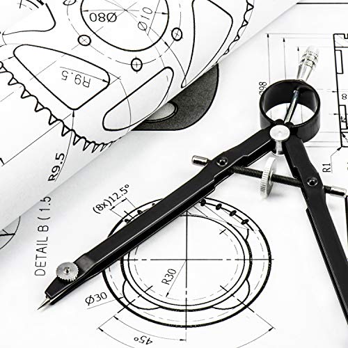 Offizeus Professional Compass for Geometry with Extra Lead Refills - Makes 10 Inch Circle - Math Compass, Drawing Compass - Metal Precision Bow Compass with Lock - for Drafting, School, Woodworking