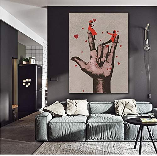 HXQQ Beautify wall Art pictures for living room big hand in love sign canvas painting decor home frame posters50x70cm