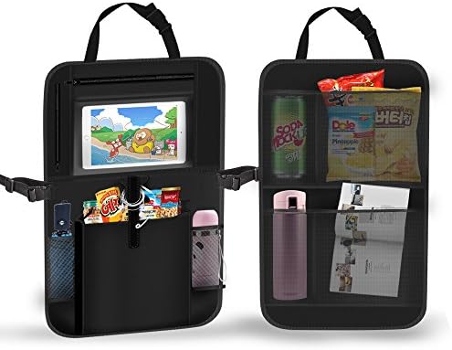 Backseat Car Organizer with Tablet iPad DVD Holder up to 12”Touch Screen All-in-One Car Organizer Converts to Stroller Bag, Auto Seat Back Protector, Kick Mat, Car Garbage Can Pack of 2