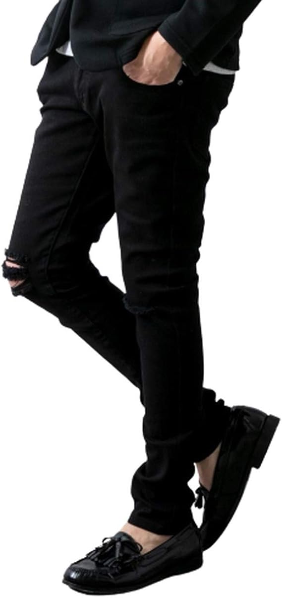 Amazon ジェネレス ダメージ スキニー ストレッチ ブラック デニム ダメージスキニー メンズ ジーンズ 通販