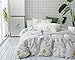 Wake In Cloud - 3pcs Botanical Comforter Set Twin, 100% Cotton Fabric with Soft Microfiber Fill Bedding, Yellow Flowers and Green Leaves Floral Garden Pattern Printed on White (Twin Size)
