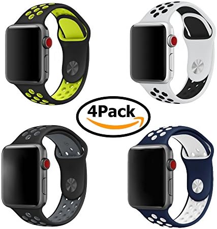 4 Pack Bands for Apple Watch 42mm, Soft Silicone Sport Strap Replacement Bracelet Wristband for Apple Watch Series 3, Series 2, Series 1, Nike+, Edition, M/L Size
