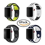 4 Pack Bands for Apple Watch 42mm, Soft Silicone Sport Strap Replacement Bracelet Wristband for Apple Watch Series 3, Series 2, Series 1, Nike+, Edition, M/L Size