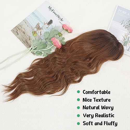POPTAIYU Ombre Brown Wavy Wigs with Bangs for Women, Long Wavy Wig with Bangs,Curly Natural Looking Synthetic Heat Resistant Fiber Wig for Party Cosplay Daily Use 26 Inches (Ombre Brown)