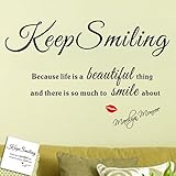 OneHouse Marilyn Monroe Keep Smiling - WALL STICKER DECAL QUOTE with Red Lip Print ART MURAL