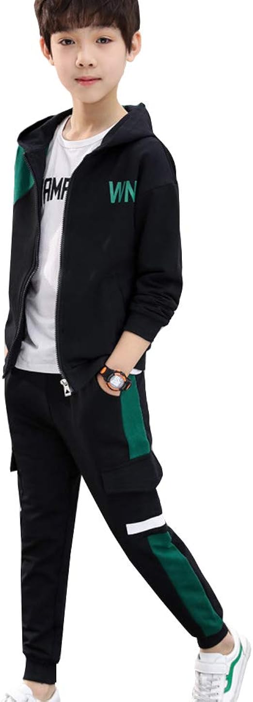 L PATTERN 3pcs Boys Tracksuit Jogging Suit Sport Outfit Set(Hooded