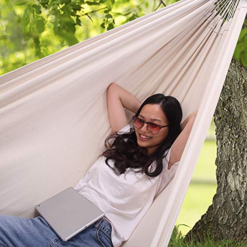 OnCloud Extra Long and Wide Double Hammock for Travel Camping Backyard, Porch, Outdoor or Indoor Use, Carrying Pouch Included (Beige)
