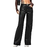 Navneet Women Faux Leather Pants PU High Waist Straight Leg Pant with Pockets Leather Leggings Bell Bottom Flare Pants