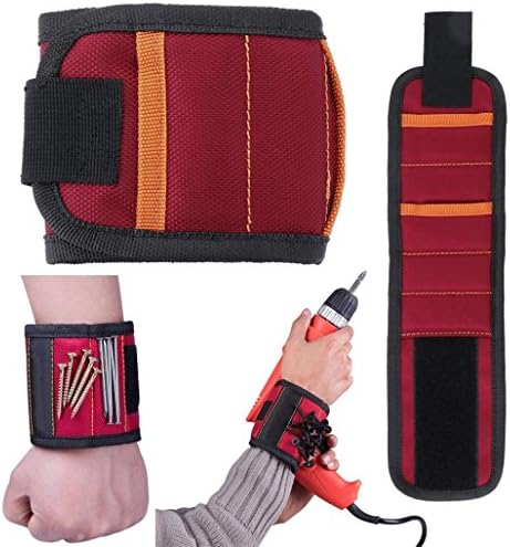 Yeefant 10 Pcs Super Strong Magnetic Lightweight Wristband Pocket Tool Belt Pouch Bag Screws Holding Working Helper for Holding Scissors and Small Tools,Red