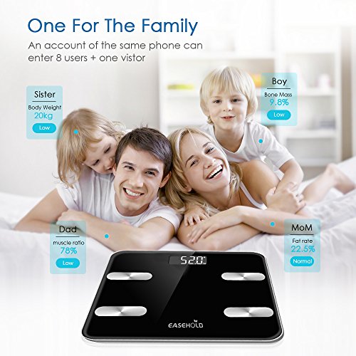 Easehold Bluetooth Body Fat Scale, Accurate Digital Smart Bathroom Weight Scales with iOS and Android APP for Body Weight, BMI, Fat, Water Muscle, Easy to Read,396 lbs