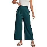 Les umes Women's High Waist Wide Leg Pants Cropped Cotton Summer Casual Trousers with Side Pockets