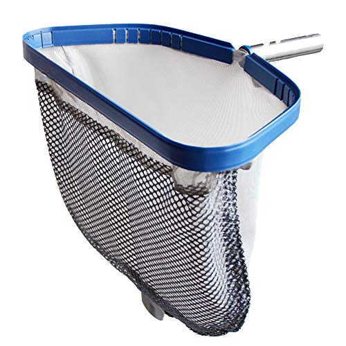 POOLWHALE Pool Leaf Rake with Double Layer Deep-Bag, Professional Skimmer Heavy Duty Mesh Net, Commercial Size(Plastic Tab at The Bottom for Assisting When You Empty The Net)