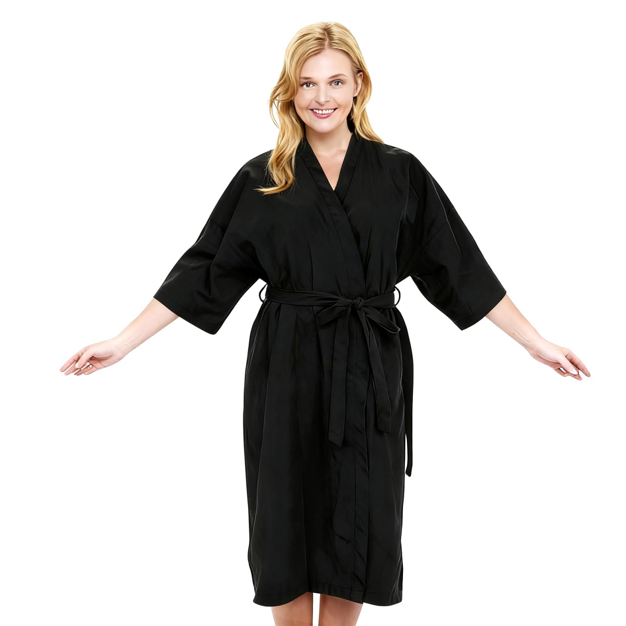 EXCEART Salon Gown Black Hairdressing Client Gown Waterproof Hairdressing Smock Kimono Style Beauty Clothing Bathrobe for Spa and Hotel Use