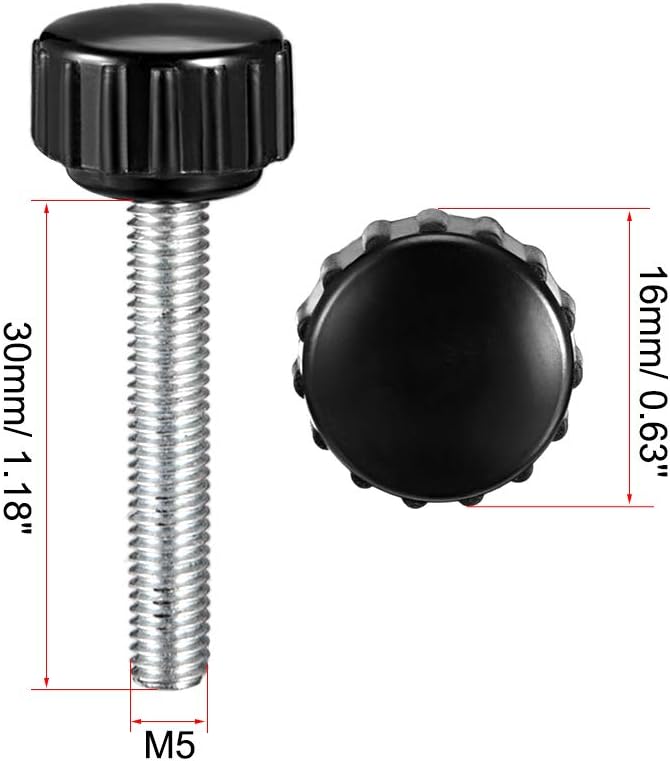 sourcing map M5 x 30mm Metric Male Thread Knurled Clamping Knobs Grip Thumb Screw on Type Plastic Threaded Hand Bolt Knobs Black 2 Pcs - Image 3