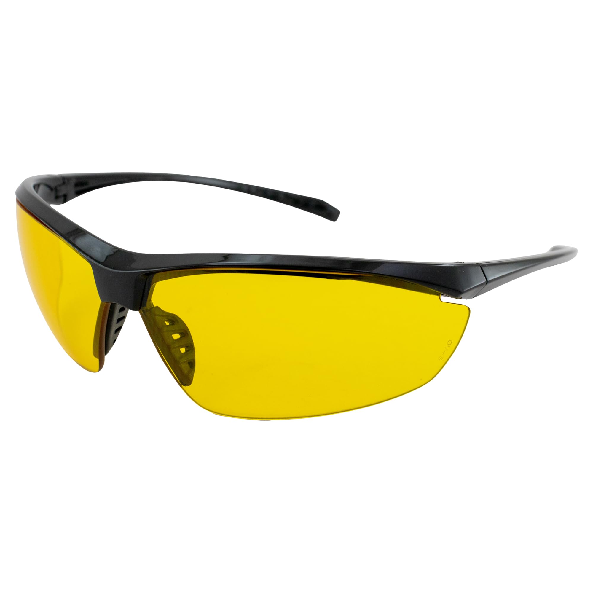 Global Vision Eyewear Lieutenant Safety Glasses, Yellow Tint Lens, Gloss Black Frame