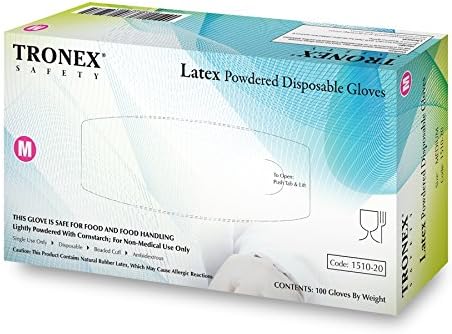 TRONEX 100 Pack Natural Rubber Latex Corn Starch Powdered Gloves Food Safe Disposable Gloves (Small)