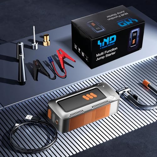 HUSEYTA Fuente de alimentación de Arranque de Coche de 2500 A con compresor de Aire de 150 PSI, Caja de Arranque de Coche, arrancador de batería de portátil, Pantalla LCD, luz LED (Plata)
