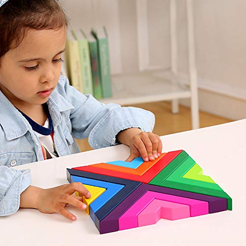 Lewo Wooden Rainbow Stacking Game Stacker Geometry Building Blocks