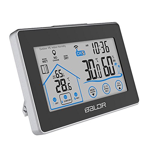 Digital Hygrometer Thermometer Wireless with Remote Sensor, Outdoor Indoor Humidity Meter Temperature Monitor Gauge, Touchscreen Battery Operated, Table Stand/Wall Mounting, White Backlight