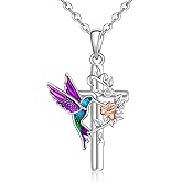 Fenthring Hummingbird Necklace for Women Hummingbird Pendant Necklace Cross Sterling Silver Blue Purple Flower Memorial Jewelry Christmas Gifts for Women