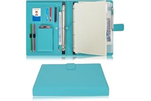 Wonderpool A4 PU Leather 3 & 4 Ring Holder Writing Portfolio Multi Document Case with Removable Binder Clipboard and Functional Pocket for Organizer Office Travel School (Cyan)