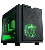 APEVIA X-QPACK3-GN Micro ATX Cube Gaming/HTPC Case, Supports Video Card up to 320mm/ATX PS, 2xGreen Windows, USB3.0/USB2.0/HD Audio Ports, 1 x 140mm Green LED fan, Flip Open Design, Dust Filter-Green