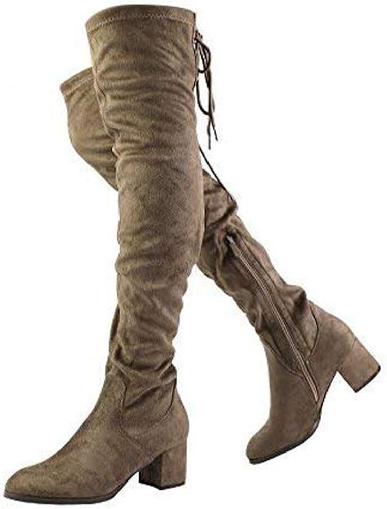 DREAM PAIRS Women's Over The Knee Thigh High Chunky Heel Boots: Shoes