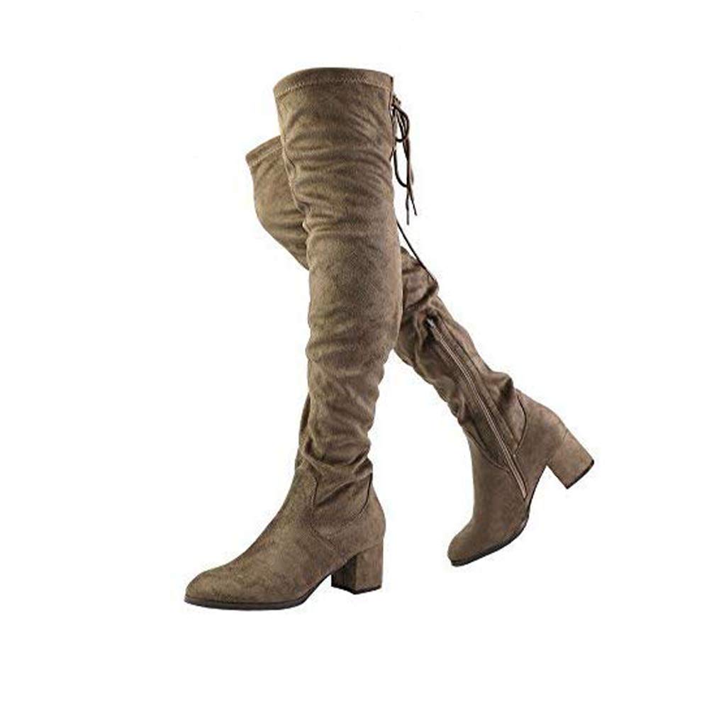 DREAM PAIRS Women's Laurence Over The Knee Thigh High Chunky Heel Boots Long Stretch Sexy Fall Boots