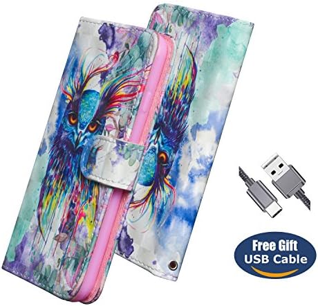 Aireratze Huawei Honor 10 case,Huawei Honor 10 cover, [Wallet Case] Premium Soft PU Leather [Smooth Glitter 3D Surface Cute Animal] Case Slim Flip Skin Cover for Huawei Honor 10(Owl)+USB cable