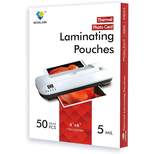 Thermal Laminating Pouches, 5 mil, Photo Card, Small Size(110×161mm), 4×6 inches, 50(25×2) Packs, Used for Laminator Machine by WONLAMI