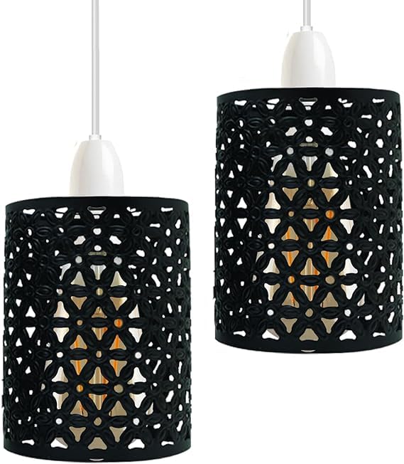 DC VOLTAGE 2 Pack Metal Lampshade Metal Drum Lampshade with Flower Pattern for Pendant Lamps Black Pendant Lamp Shades 13.5 x 11 cm for Table Lamps Floor Light