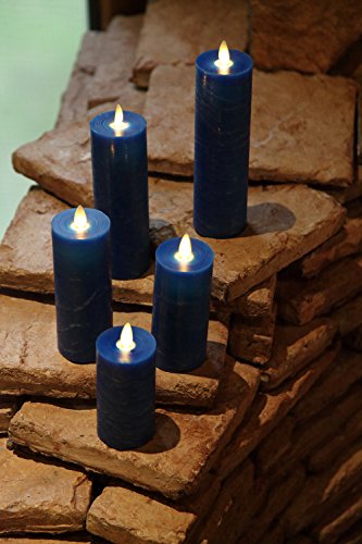 NONNO&ZGF Set of 5 Blue Frost Matte Water Ripple Moving Wick Flameless Flickering Pillar Thin Candles,Ice Crack Blue Wax Candles with Remote Control - Thumbnail 2