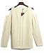 Merryfun Women's Cold Shoulder Sweater Fall Long Sleeve Knit Pullover Tops Beige,L