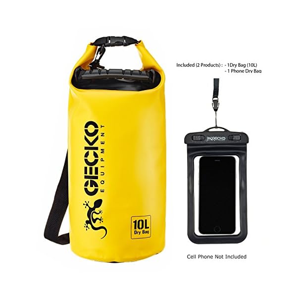 Gecko-Equipment-Waterproof-Dry-Bag-Roll-Top-Dry-Compression-Sack-Designed-to-Keep-Your-Gear-Dry-Include-Phone-Dry-Bag-Perfect-for-Kayaking-Boating-Canoeing-Fishing-Rafting-Beach-and-Camping