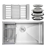 Firebird Under Mount Handmade Stainless Steel Single Bowl Kitchen Sink w/Drain Strainer Kit Adjustable Tray (30 Inch x 18 Inch)