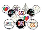 Happy 65th Birthday Party Favor Stickers - Multi-Colored (Set of 324)