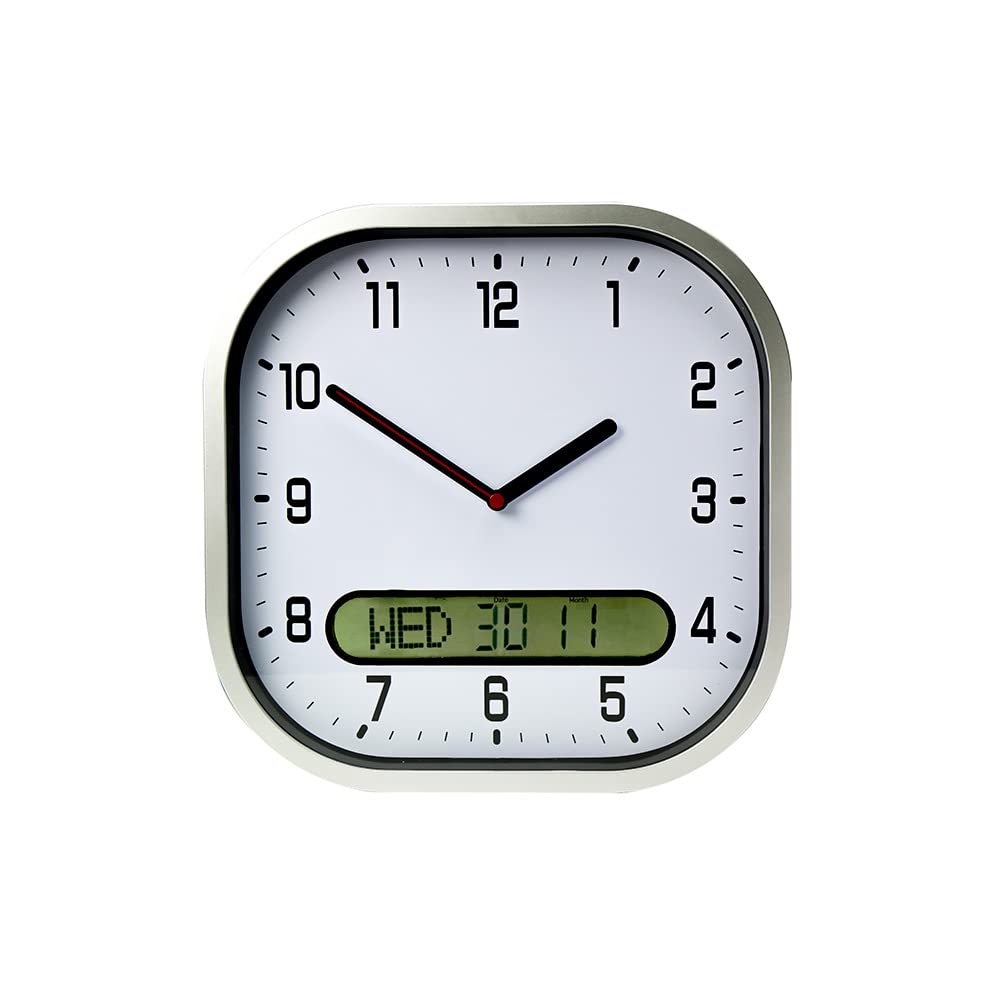 Lifemax Clear Time Day Date Wall Clock - Easy to Read LCD Display Day-Date Clock, Shows Day, Date, Month in UK format, Ideal for Dementia & Seniors