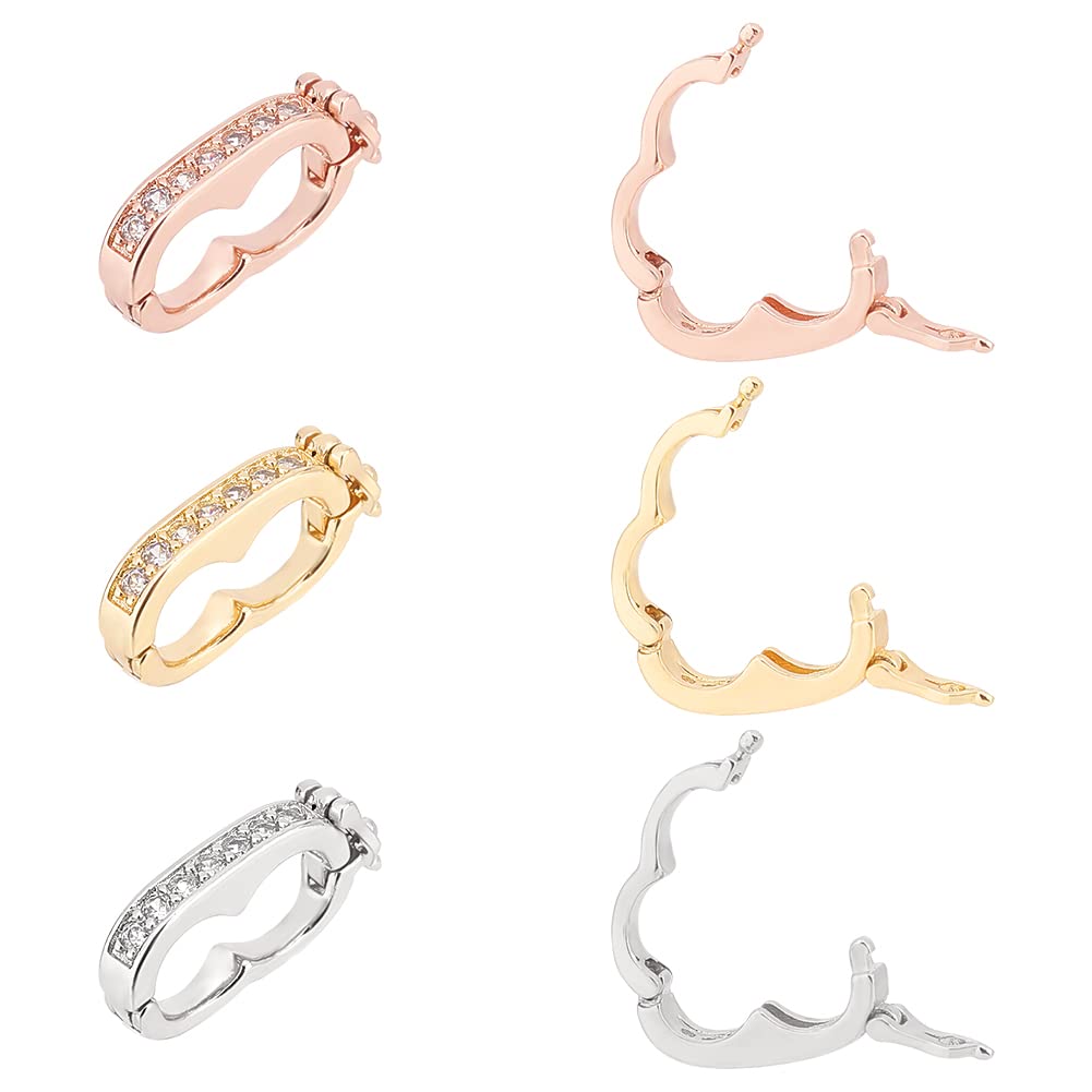 OLYCRAFT 6Pcs 3Color Brass Enhancer Shortener Clasps Necklace Shortener Clasp Cubic Zirconia CZ Diamond Connector Peanut Shortener Pearl Enhancer Click Clasp for Necklace Chain - 19x9.5mm