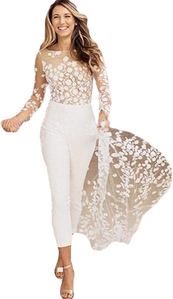 The Peachess Lace Floral Wedding Jumpsuit with