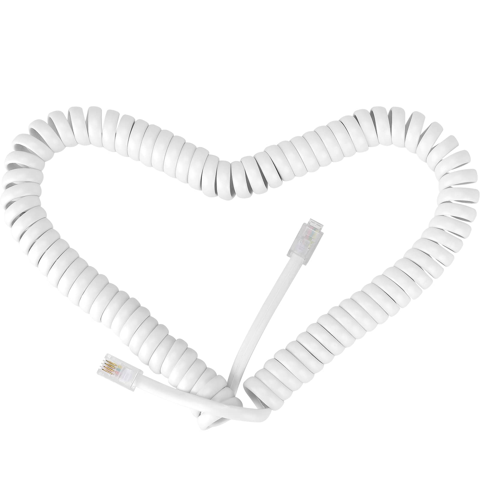 SAISN Telephone Coiled Cable Line Wire Flexible Phone Spring Curly Cord RJ9 Plug to RJ9 Plug Telephone Handset Landline Cable Cord (White, 3m)