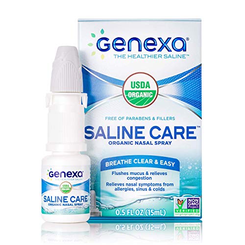 Genexa Saline Care - 0.5 FL OZ (15 mL) | Certified Organic & Non-GMO Nasal Saline Spray | Free of Parabens & Chemicals