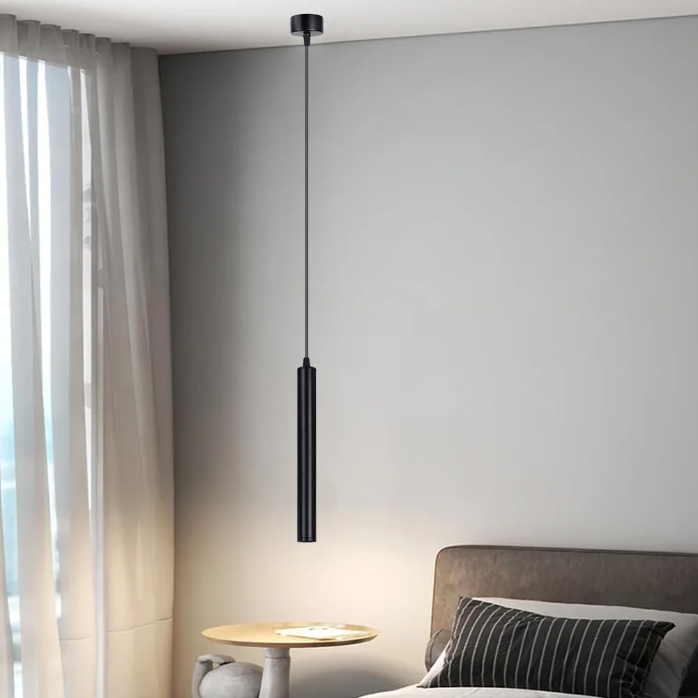 HOTUT Modern COB LED Cylinder Pendant Light,COB Patch Cylindrical Long Tube Chandelier,Cylinder Ceiling Pendant Lighting,Black Cylinder Chandelier,Hanging Bedside Lights for Bedroom Kitchen Bar